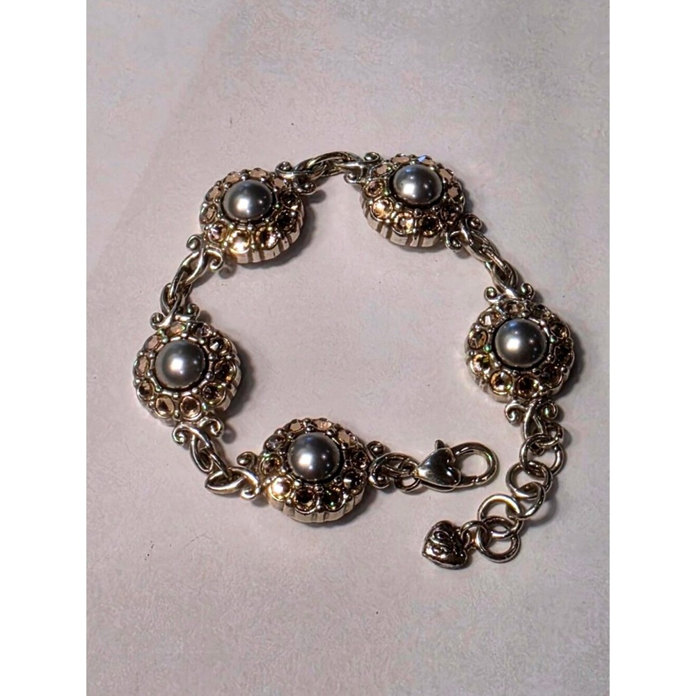 Brighton Neptunes Rings? Grey Pearl Crystal Silver Link Bracelet Adjustable